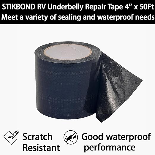 1-Pack RV Underbelly Repair Tape 4'' x 50Ft Waterproof Flex Belly Tape with Sealing Fabric Permanent for RV Tarps, Awnings Fixing, Mobile Homes,RV