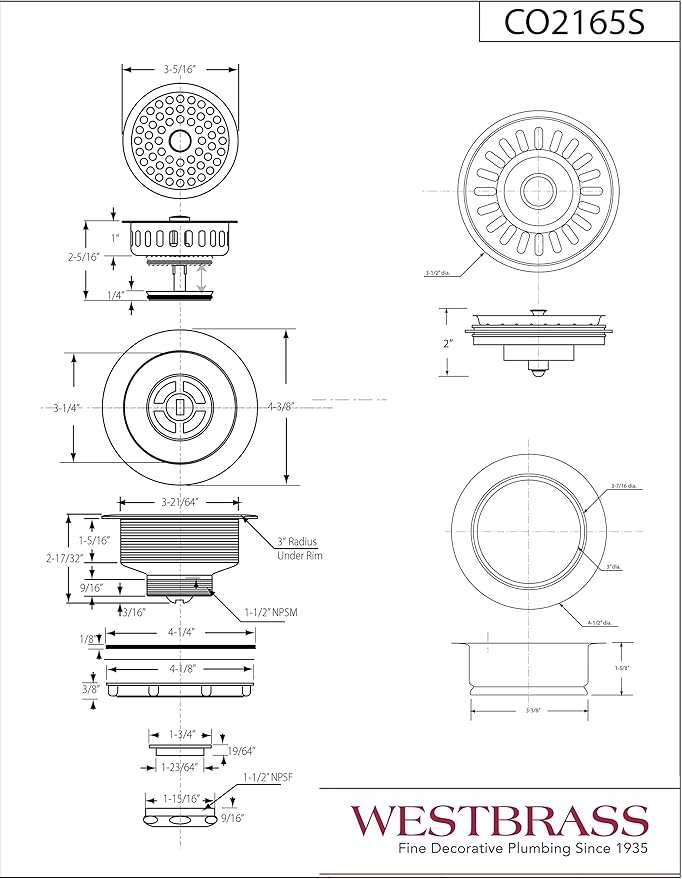 Westbrass CO2165S-01 COMBO PACK 3-1/2" Post Style Large Kitchen Sink Basket Strainer and Waste Disposal Drain Flange with Basket Strainer, Polished Brass