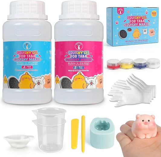 ResinAngel 14 Pcs Taba Squishy Kit 16oz,1:1 AB Liquid Silicone Gel,FuFu Squishy Maker Kit with Mold,Silicone Rubber Squishy Toys for Stress Relief,Entertainment,Party Favors,Birthday,Christmas Gift