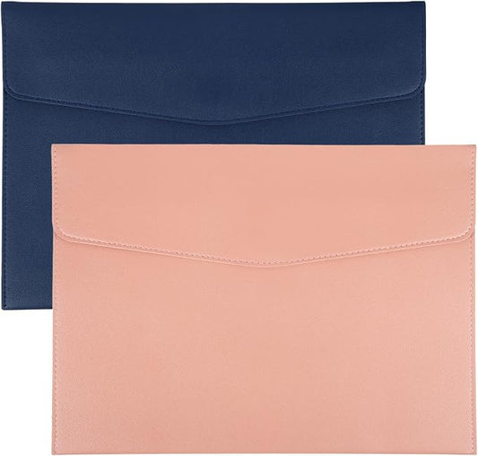 PATIKIL 2Pcs PU Leather A4 File Folder, Document Holder Envelope Waterproof Napa Texture Filing Organizer Portfolio Folder Case with Magnetic Snap Closure for Home Office, Navy Blue, Pink