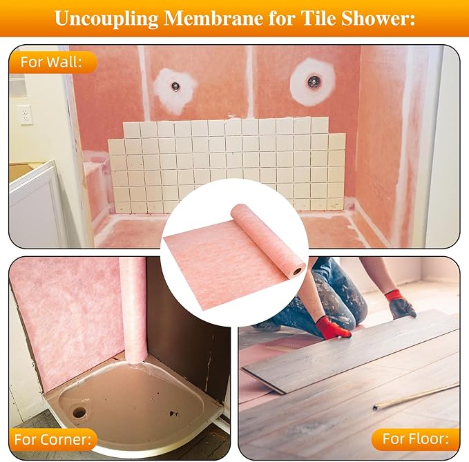 Waterproof Membrane for Shower,3.3ft x 33ft Waterproofing Membrane Underlayment Band for Bathroom,Kitchen,Saunas and Wet Areas,Tile Wall Uncoupling Seam Tape for Steam Room,108 Sq Ft,23.6 Mils Thick
