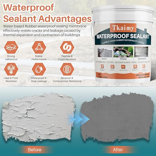 Tkaimy Polyurethane Waterproof Coating, Grey, 5 Gallon, Repair Leaks, Cracks, Roofs, Warehouses, Garages, Basements, Indoor & Outdoor Sealant Waterproof