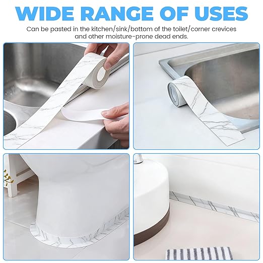 LELE LIFE 2 Rolls Caulk Tape Waterproof Self Adhesive, Toilet Caulk Strip Sealant Tape Sealing Strip for Bathroom, Kitchen, Shower, Bathtub Caulking Tape, 1.5" x 10.5Ft, White Marble