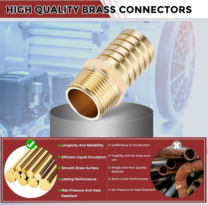 Pack of 3 Brass Hose Barb Fittings Adapter Connector 1" Hose Barb to 1" NPT Male Fittings for Home Machines, Massage Bathtubs, and Irrigation Systems
