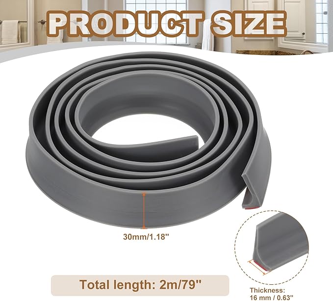 PATIKIL 79 Inch Collapsible Shower Threshold Water Dam Guard, Shower Stopper Barrier Self Adhesive Sink Splash Guard for Frameless Shower Door Bottom, Gray (1.2"Wx0.6"T)