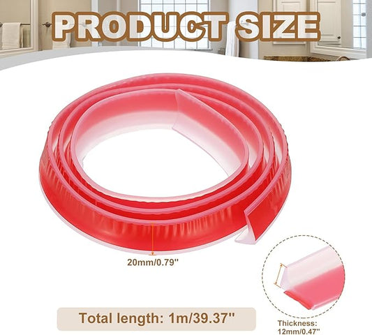 PATIKIL 39 Inch Collapsible Shower Threshold Water Dam Guard, Shower Stopper Barrier Self Adhesive Sink Splash Guard for Frameless Shower Door Bottom, Clear (0.8"Wx0.5"T)