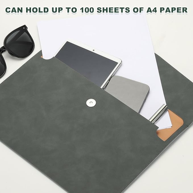 PATIKIL PU Leather A4 File Folder, Document Holder Filing Organizer Portfolio Envelope Folder Case with Snap Closure for Letter Receipt, Gray