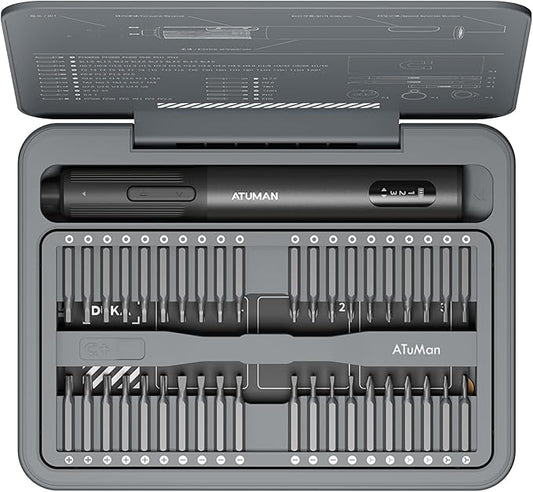 ATuMan 95 in 1 Precision Electric Screwdriver Set with 86 Magnetic Bits, 0.4N.m Torque, Visual Screen, 3-Gear Control & Magnetic Mat, Repair Tool Kit for iPhone, Laptop, Watch, Glasses