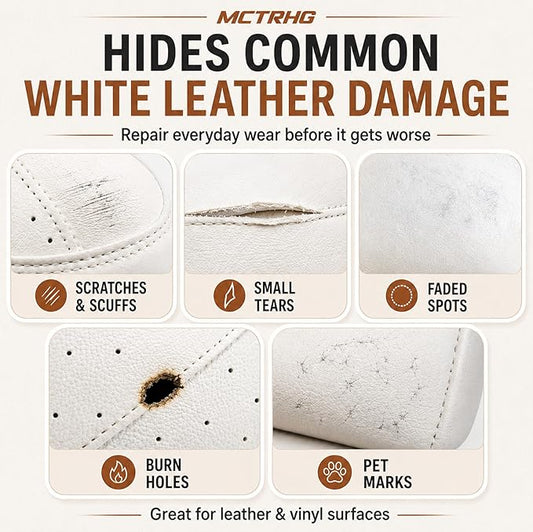 Leather & Vinyl Repair Kit for Boat, Car Seat, Furniture, Couch, Bag, Shoe | White, Cream, Gray, No Skills Needed, for Scratch, Tear, Crack, Hole, Peel & Burn on Faux Upholstery, Sofa, Purse, Jacket, RV