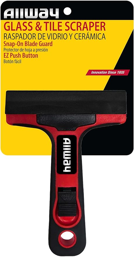 ALLWAY GTS-G Soft-Grip Glass & Tile Scraper with Snap-On Blade Guard, 4"