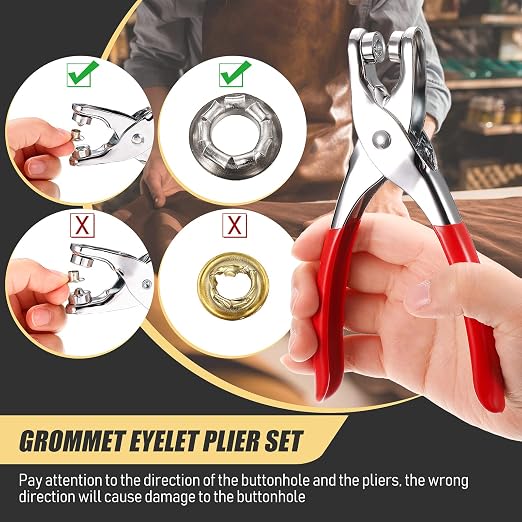 Mudder 301 Pcs Grommet Eyelet Pliers Tool Kit, Fabric Leather Hole Eyelets and Grommets Punch Pliers with 300 Metal Eyelets for Belt Shoes Cloths(1/4 Inch,Gold)