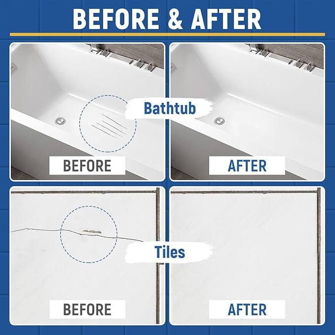 Porcelain Sink White Touch Up Paint, Gloss Tile Paint, Porcelain Repair Kit & Appliance Paint for Chips, Scratches, Cracks Spots on Enamel, Acrylic, Porcelains, Sink, Tubs, Bathtub, Appliances, Metal