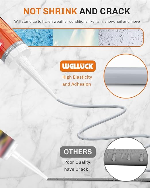 WELLUCK Light Gray Silicone Caulk, 100% Waterproof Silicone Sealant Adhesive Caulking,for RV, Kitchen,Bathroom, Window, Door, Glass,10.2FL.OZ/300ML (1Pack)