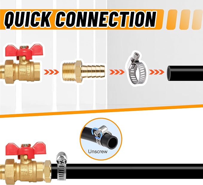 22Pcs Brass Hose Fittings, 3/8" Barb to 1/4" NPT, 1/4" Barb to 1/4" NPT Male, 1/8" 1/4" 3/8" 1/2" Barbed Air Hose Kit with 44Pcs Pipe Hose Clamps