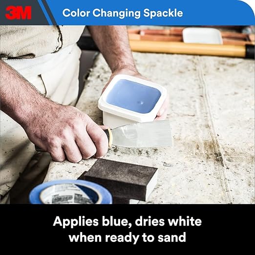 3M High Strength Color Changing Spackling Compound, 32 oz Tub, 6 Pack – Blue-to-White Drying Formula, Fast-Drying, No Shrink, Primer-Enhanced, Professional Interior and Exterior Wall Repair Compound