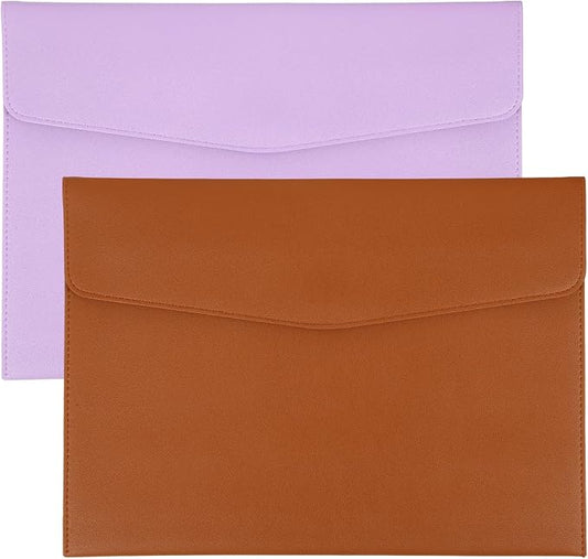 PATIKIL 2Pcs PU Leather A4 File Folder, Document Holder Envelope Waterproof Napa Texture Filing Organizer Portfolio Folder Case with Magnetic Snap Closure for Home Office, Purple, Brown