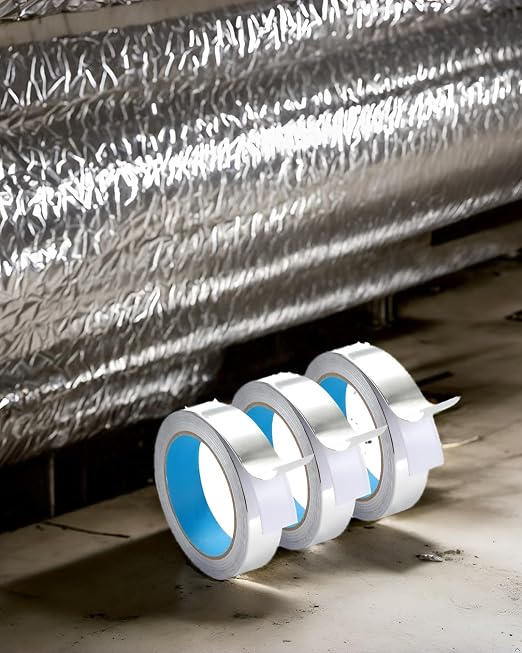 Aluminum Foil Tape 1 inch x 65 feet, 4.0 mil, 3 Rolls | 0.1mm Thickness, Aluminum Air Duct Tape, Professional Adhesive, For HVAC Pipe Repairs or More