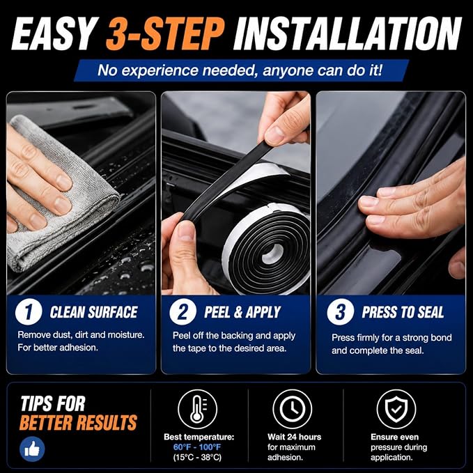 Butyl Sealant Tape for Car, 4M/5M Windscreen & Headlight Seal Strip, Waterproof Automotive Adhesive for RV Boat Truck, No Heat Required, Easy Cut & Strong Adhesion
