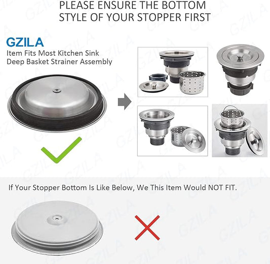 GZILA Kitchen Sink Stopper Replacement, Sealing Lid Sink Drain Stopper for 3-1/2 Inch Standard Drains Assembly, 304 Stainless Steel with Rubber Gasket, Brushed Nickel
