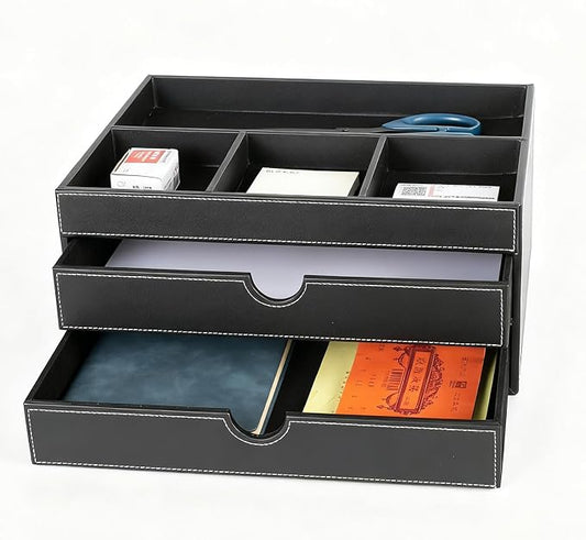 Home Multifunctional Bag Drawer Organizer, Leather Office Filing Cabinet with four Independent Organizers, and Storage Cabinet on the Bedside Table in the Guest Room