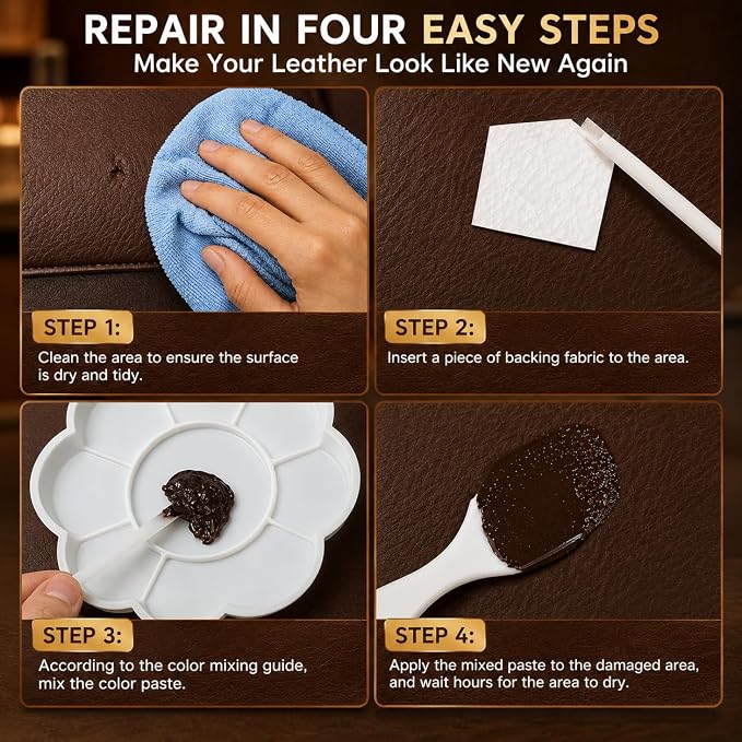 Vigorder Leather Repair Kit for Furniture, Vinyl Repair Kit - Easy DIY Solution to Fix Scratches, Tears, Holes, and Peeling