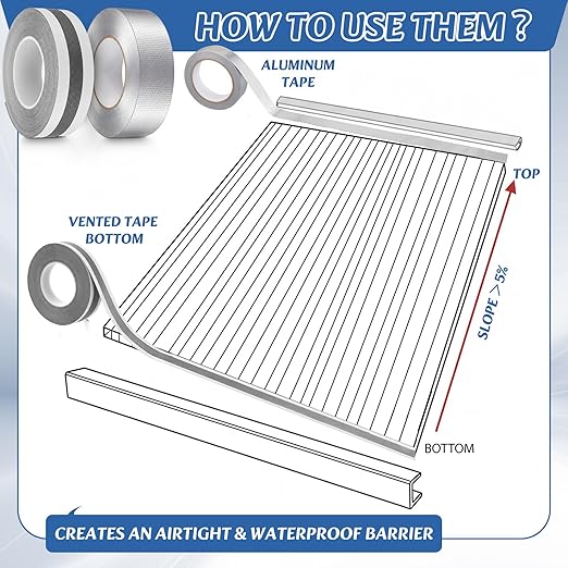 Fuyoooo 4 Pack Greenhouse Tape Set, 2 Rolls 1" x 65.6ft Vented Tapes 2 Rolls 1.18" x 65.6ft Aluminum Tapes, Waterproof Self Adhesive, UV Resistantheat Resistant for Greenhouse Roofing Outdoor Repairs
