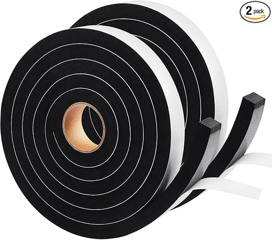 Seal Foam Tape, 2 Rolls 1/2 Inch W x 1/2 Inch T Weather Stripping for Door and Window,High Density Single Sided Closed Cell Door Insulation Weather Strip, 2 Rolls Total 13FT Black