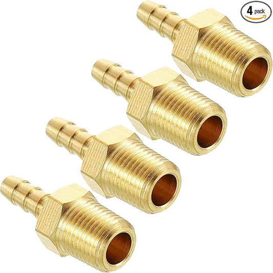 Pack of 4 Brass Hose Barb Fittings Adapter Connector 1/8" Hose Barb to 1/8" NPT Male Fittings for Home Machines, Massage Bathtubs, and Irrigation Systems