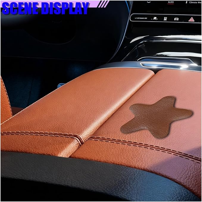 4PCS Stars-Shaped Car PVC Leather Repair Patch Tape, Self-Adhesive Car Seat Tear Repair Kit, Wear-Resistant Auto Interior Decoration Sticker Accessories for Furniture, Upholstery (Brown)