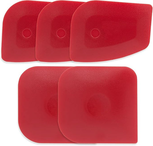 Pan Scraper 5PCS Plastic Scraper Set,Food Scraper Tool for Cast Iron, Pot and Pan Cleaning,Pan Scraper Tool for Cleaning Grease Burnt Food,Scraper Tool Kitchen (5, Red)
