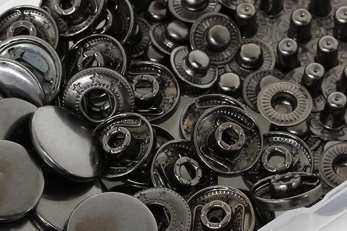 BetterJonny 24 Sets Heavy Duty Leather Snap Fasteners Kit, 17mm Metal Snap Buttons Press Studs Leather Rivets Snaps with 4 Setter Tools for Clothes Bracelet Jackets Jeans (Gun Black)