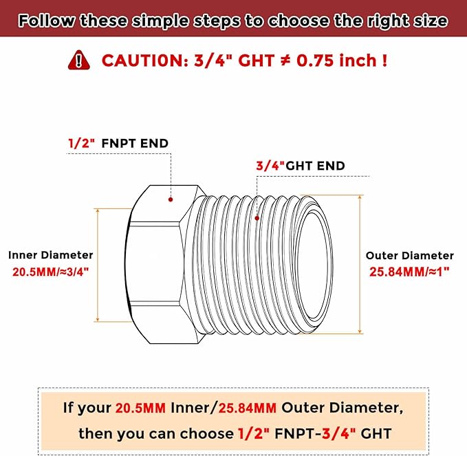 Pack of 1, 3/4" Male GHT to 1/2" FeMale NPT Solid 304 Stainless Steel Hex Bushing, Hose Fittings Adapter Reducer for Pipe Leak Repair, Bathroom Remodeling, Tool Extensions