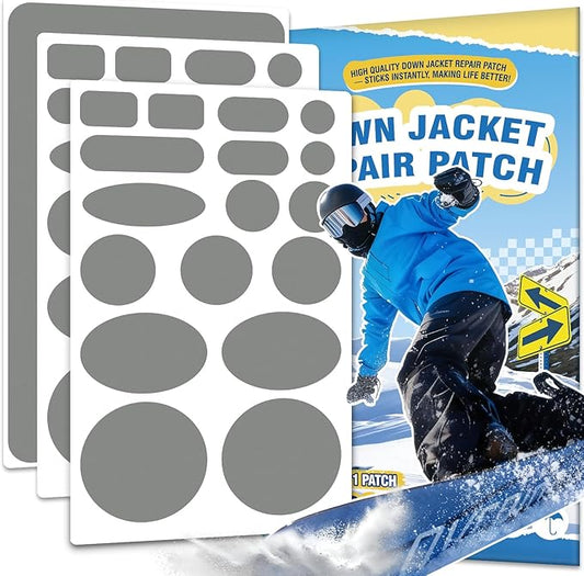 OAZ 35Pcs Down Jacket Repair Patch Kit Pre-Cut Nylon Patches for Clothes Self-Adhesive Fabric Tape Waterproof Lightweight Outdoor Gear Tenacious Repair Tape for Puffer Jacket Coat Tent Backpack(Gray)