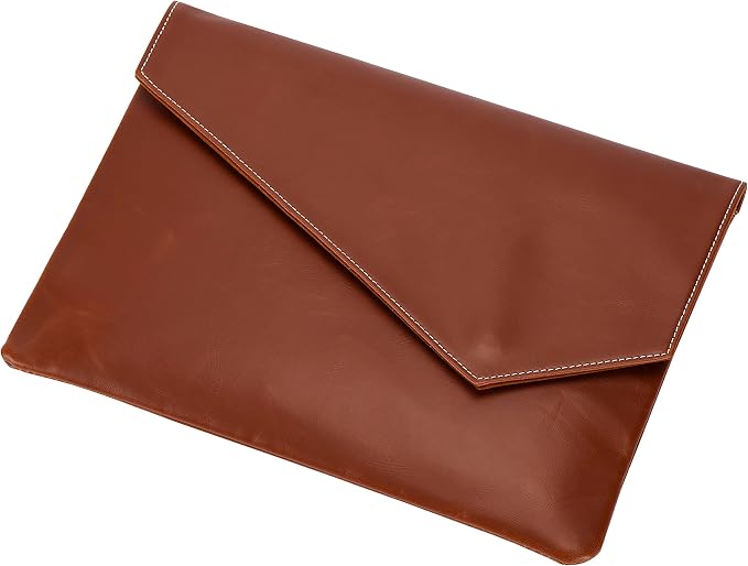 Vintage Leather 13.5" Business Clutch Envelope Bag Documents Certificate Laptop Sleeve Case Office File Folder (Orange)