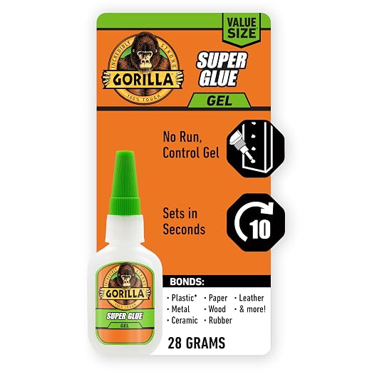 Gorilla Super Glue Gel Value Size, Fast‑Setting Strong Bond, Impact‑Tough Formula, Clear, 28 Grams