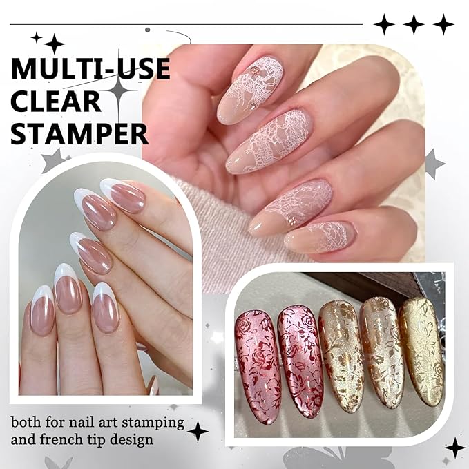 Fcozpjk Rotatable Nail Stamp, Clear Silicone Nail Art Stamper Scraper Kit Soft Jelly Head Stamper Enlarge Shrink Pattern Size French Tips Tool Stamping Printing Manicure Templates Supply Professional