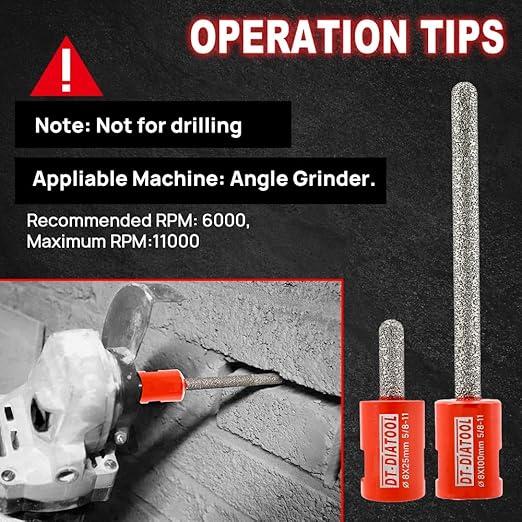 DT-DIATOOL Diamond Mortar Raking Bit for Brick Joints Stone Masonry Granite Diameter 5/16"x4" (8x100mm), 5/8 inch-11 Thread Router Bit