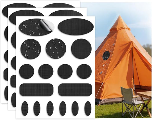 Waterproof Self-Adhesive Fabric Repair Tape - Tent Repair Kit,51pcs Nylon Fabric Patches for Tent, Jacket, Clothes, Puffer Down Jacket,Sleeping Bag, Outdoor Gear Tenacious Repairs Tape, Black