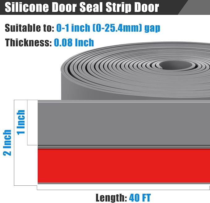 Draft Seal Tape for Doors and Windows 2 in x 40 Ft Silicone Weather Stripping Extra Thick 2mm Door Seal Strip with Strong Adhesive Draft Insulation Stopper Side Seal - Gray