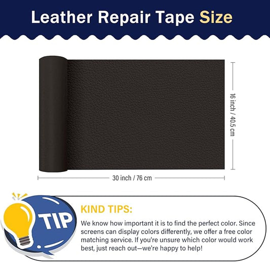 Zenyao Leather Repair Patch Tape - Self Adhesive Leather Repair Kit for Car Seat Furniture, Heavy Duty Vinyl Repair Patch for Couch Sofa, Waterproof Fix for Tears, 12x30 Inch Roll, Dark Brown