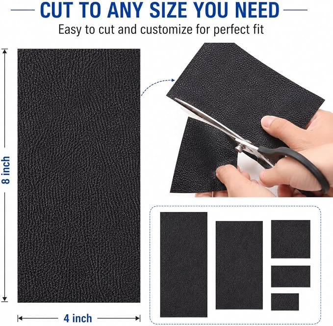 2PCS 8×4 Inch PU Leather Patch for Car Seat Repair, Self-Adhesive Leather Repair Patch Tape for Vinyl Leather Upholstery, Car Seat Furniture Repair Kit (Black)