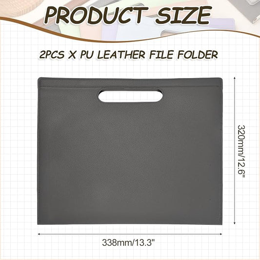PATIKIL 2Pcs Leather Folder, 13.3x12.6 Magnetic Leather Document Holder File Folder PU Pouch Bag Portfolio File Organizer Handbag Personal Envelope Waterproof for Traveling, Gray