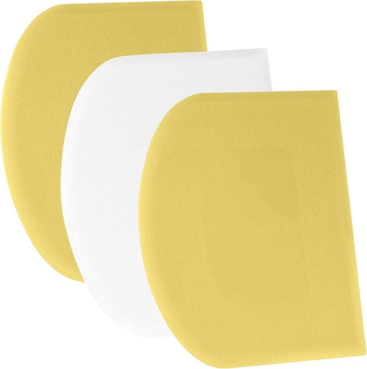 SURDOCA Dough Scraper Bench Scraper - 3P 10.6x6.7" Plastic Flexible Bowl Scraper, Sharp Edge & Angles Cake Scraper. Non-Slip Bakeware Decorating Tools Sculpting & Modeling Tools - Yellow+White+Yellow
