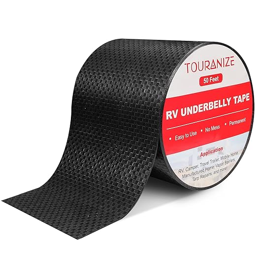 RV Underbelly Material RV Underbelly Tape, 4'' x 50' Waterproof Flex Belly Tape with Permanent Sealing Adhesive for Mobile Home, Camper Travel Trailer, Tear Repair Patch, Black