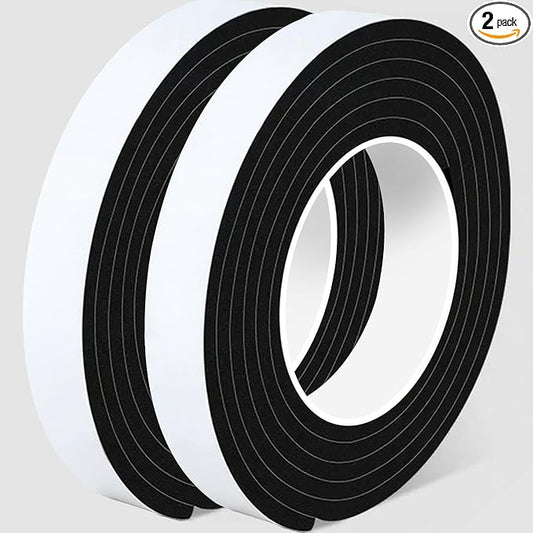 EVA Foam Weather Stripping Tape,1 Inch W x 1/4 Inch T Self-Adhesive Seal Tape for Doors & Windows-Draft Blocker,Soundproofing,Waterproof Insulation Foam,2 Rolls Total 33FT Black