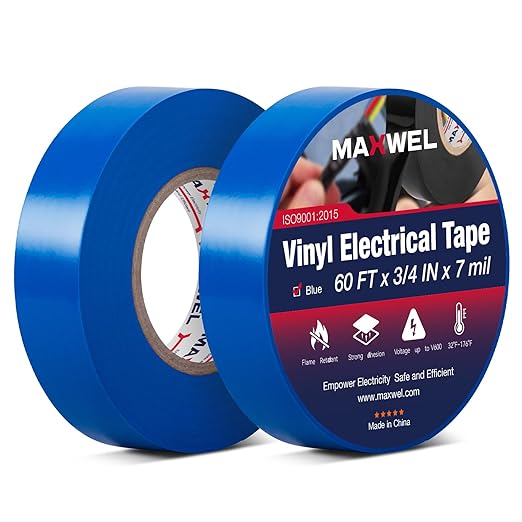 Blue Electrical Tape Waterproof - Professional Grade Insulation Vinyl Electrical Tape Flame Retardant for All Up to 600V Home and Industrial Electrical Repair 3/4 Inch 60 Feet 2 Rolls