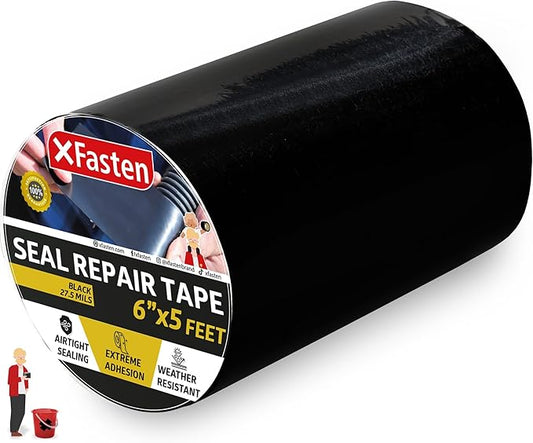 XFasten Waterproof Patch Seal Repair and Leak Shield Tape, 6-Inch x 5-Foot (Black, 6-Inch x 5-Foot)