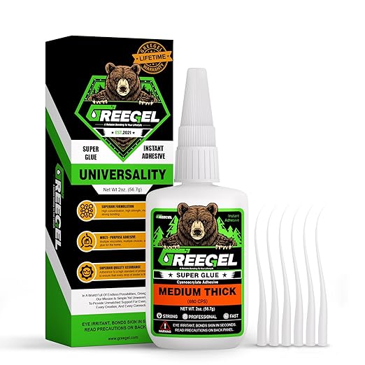2 Oz Medium Thick Liquid Clear Super Glue + 3g Gel Glue, Cyanoacrylate Adhesive for Woodworking, Ceramic, Rubber, Metal, Glass, Model Making, 3D Printing, Crafts & Repairs
