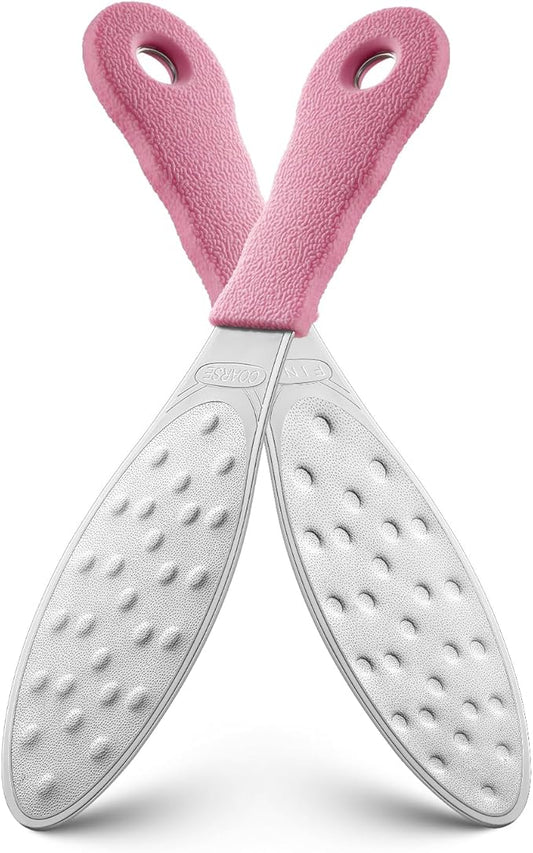 BEZOX Slim Metal Foot File Callus Remover(1 PCS) – Double-Sided Foot Scrubber for Cracked Heels & Dead Skin, Portable Pedicure Tool with Non-Slip Handle, Travel-Friendly Foot Care Essential - Pink