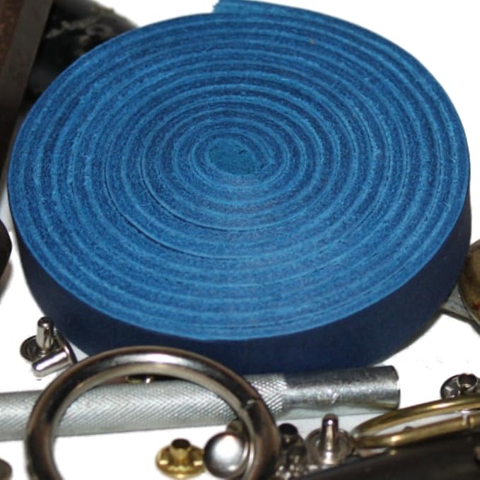 Leather Strap for Crafts & Jewelry | 72 Long × 5/8" Wide × 1/8" Thick (7-8oz) | Genuine Leather Strips for Crafts, Projects or Repairs - Blue | 3-Pack